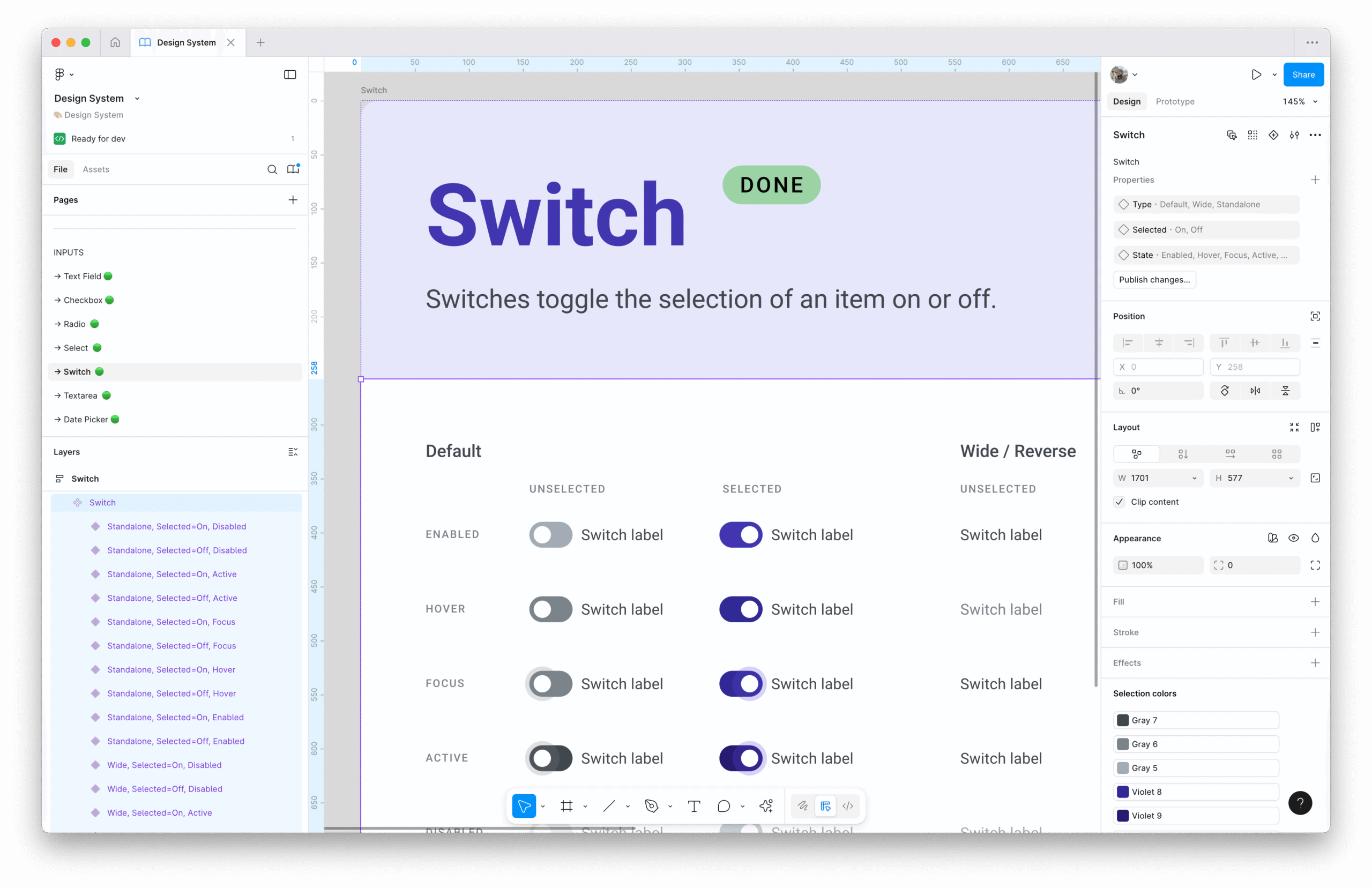 Plum's Switch Component in Figma